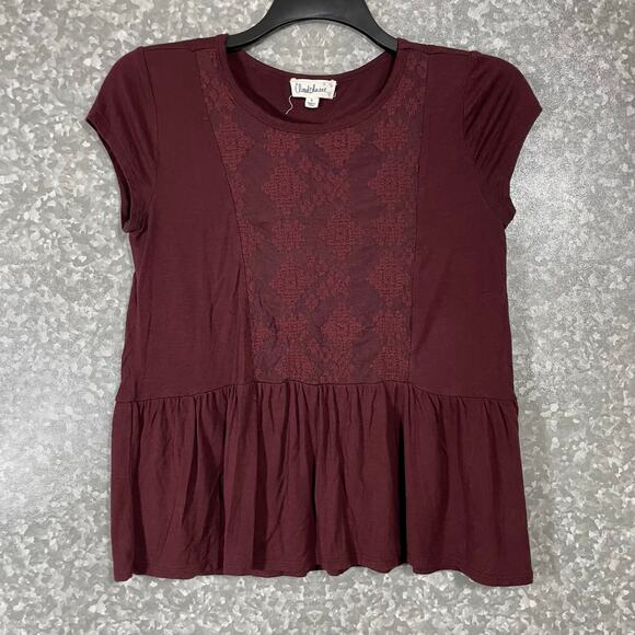 Cloud Chaser Women's Burgundy Lace Front Boho Top - Size Small - Peplum Waist - Picture 1 of 7
